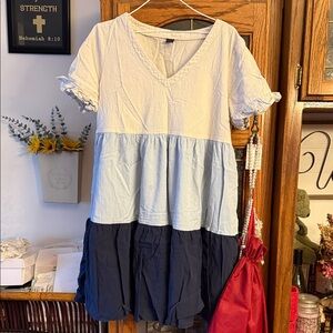 SHEIN Colorblock Midi Dress - Cream, Light Blue, Navy